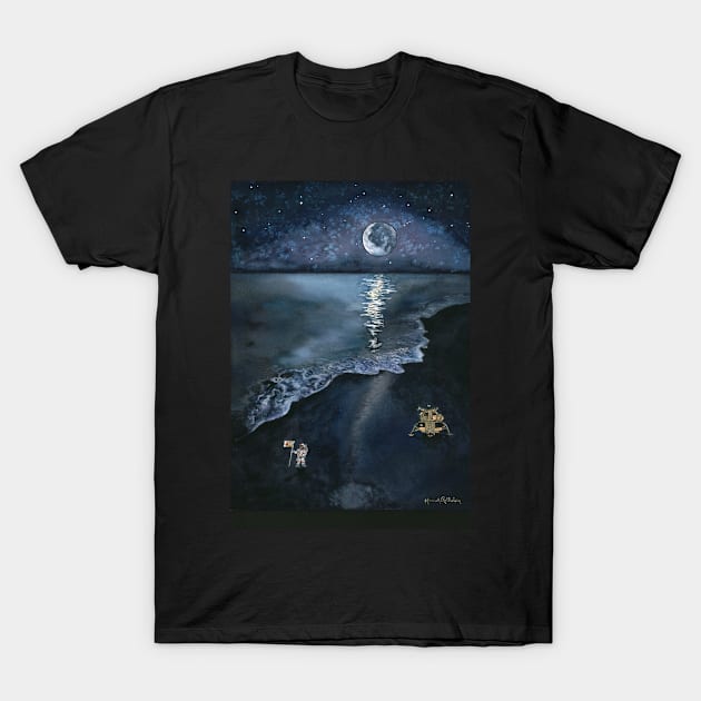 Surrealist Moon Landing Watercolor T-Shirt by HRothstein